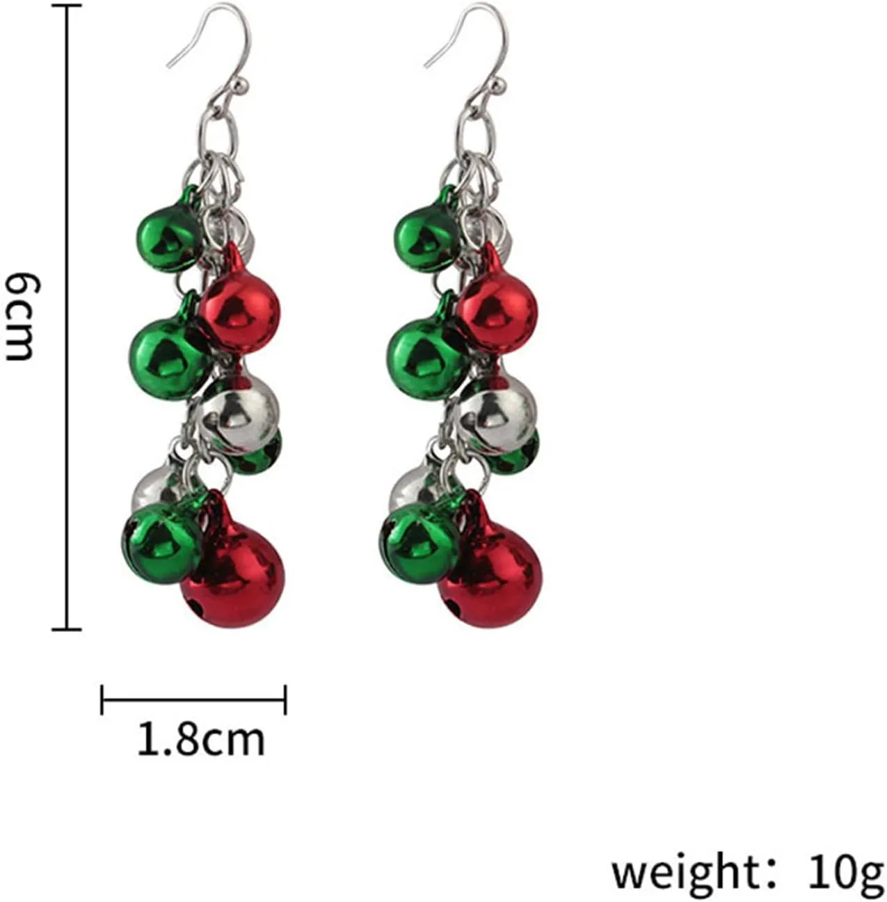 Christmas Red Green Jingle Bell Dangle Drop Earrings Charm Cute Candy Color Tinkle Bells Ball Ornament Chandelier Earrings for Women Xmas New Year Thanksgiving Party Trendy Jewelry Gifts