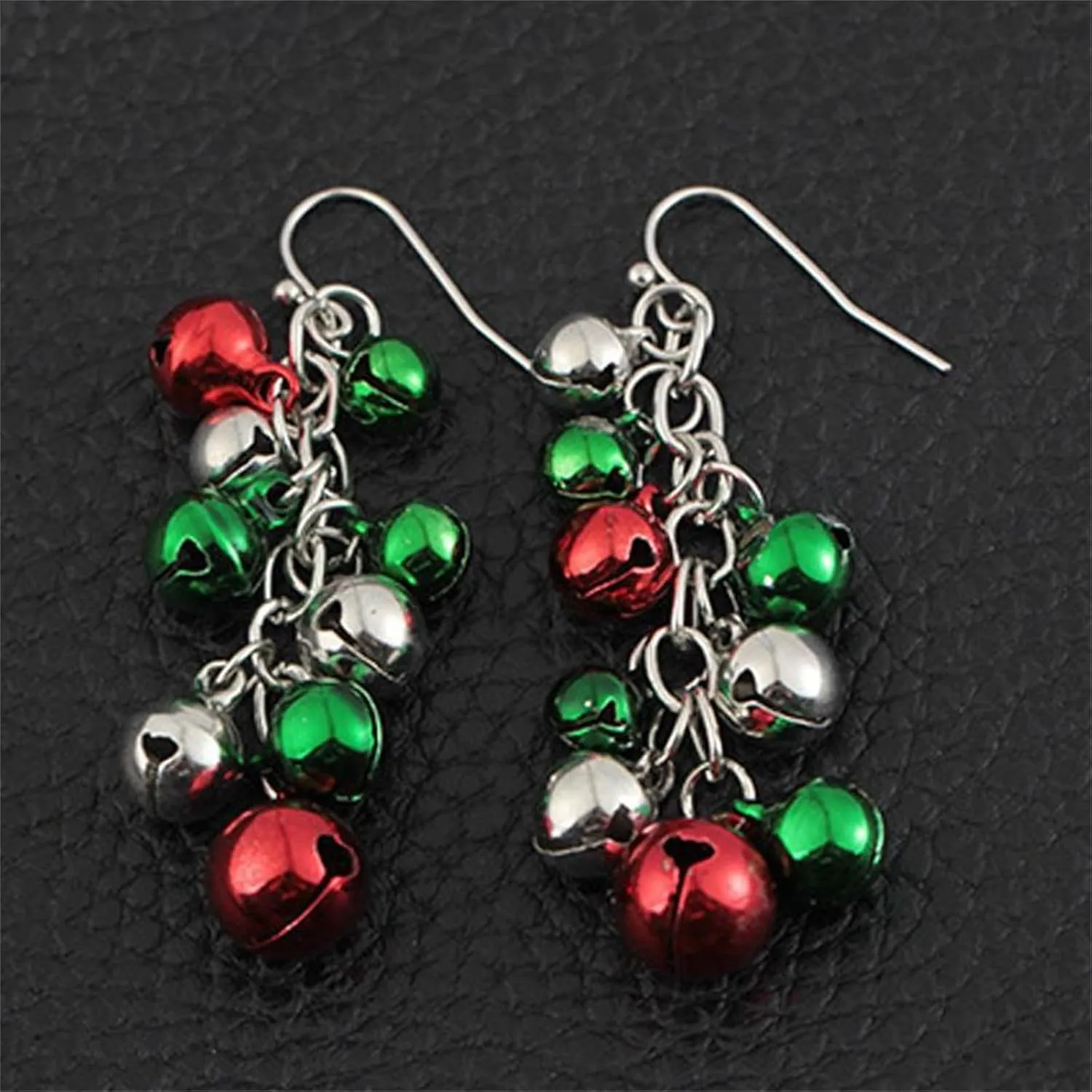 Christmas Red Green Jingle Bell Dangle Drop Earrings Charm Cute Candy Color Tinkle Bells Ball Ornament Chandelier Earrings for Women Xmas New Year Thanksgiving Party Trendy Jewelry Gifts