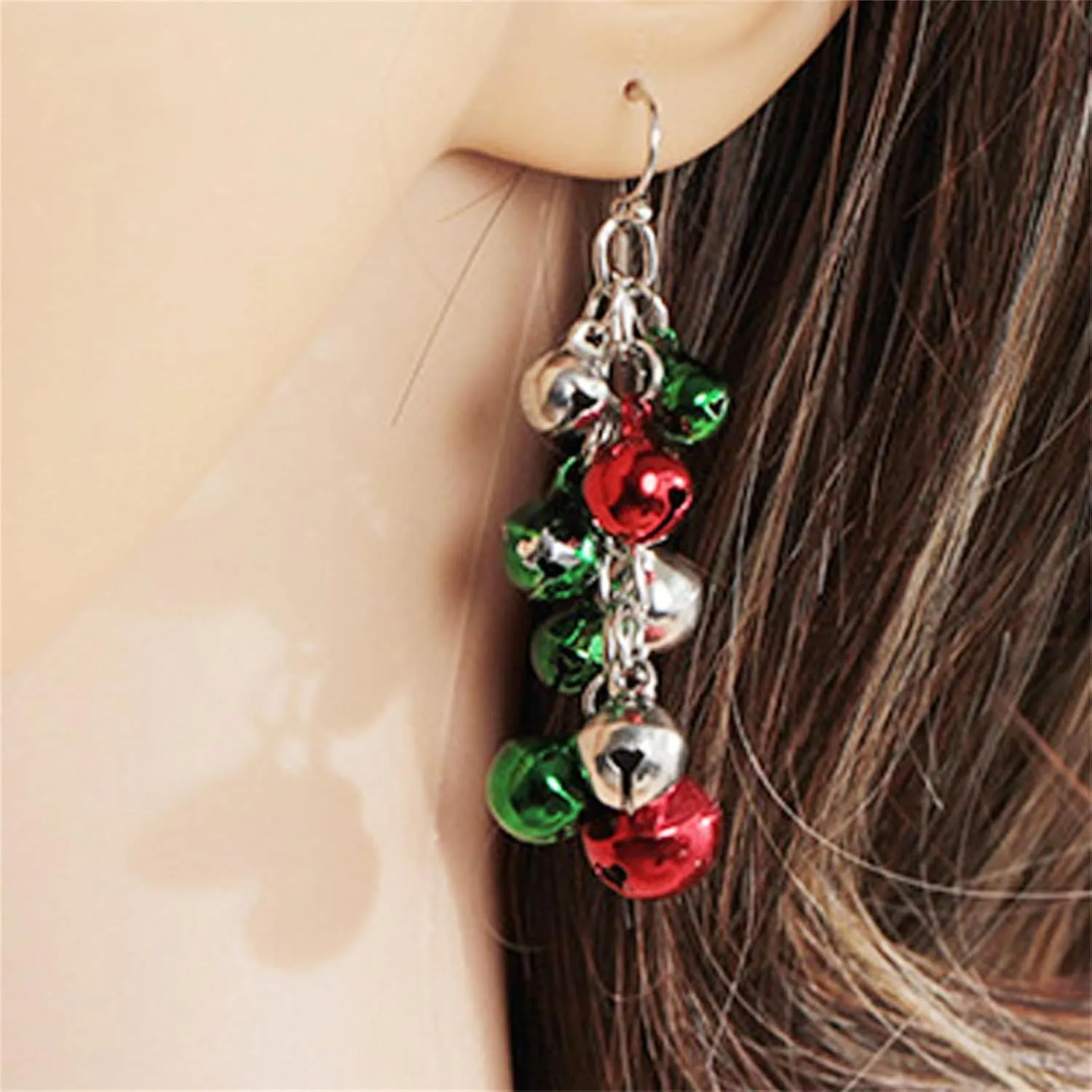 Christmas Red Green Jingle Bell Dangle Drop Earrings Charm Cute Candy Color Tinkle Bells Ball Ornament Chandelier Earrings for Women Xmas New Year Thanksgiving Party Trendy Jewelry Gifts