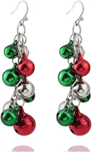 Christmas Red Green Jingle Bell Dangle Drop Earrings Charm Cute Candy Color Tinkle Bells Ball Ornament Chandelier Earrings for Women Xmas New Year Thanksgiving Party Trendy Jewelry Gifts