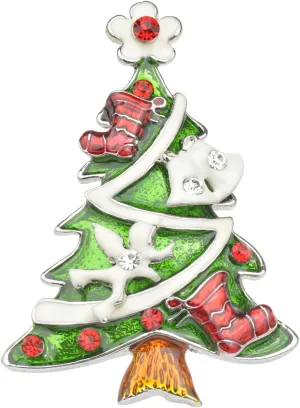 Christmas Tree Brooch Pin for Women Girls - Crystal Rhinestone Enamel Pearl Vintage Fashion Jewelry - Holiday Gifts