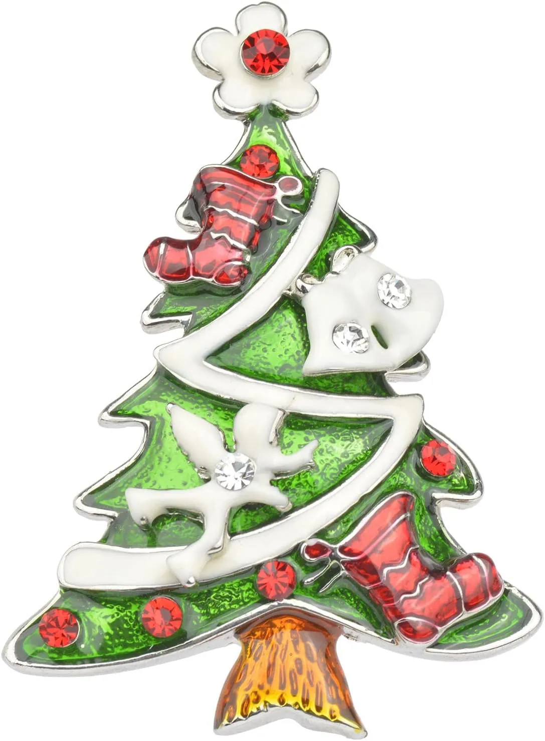 Christmas Tree Brooch Pin for Women Girls - Crystal Rhinestone Enamel Pearl Vintage Fashion Jewelry - Holiday Gifts