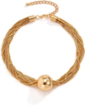 Chunky Bead Statement Choker Necklace - Gold Silver Ball Layered Tassel Chains Choker Statement Jewelry for Women