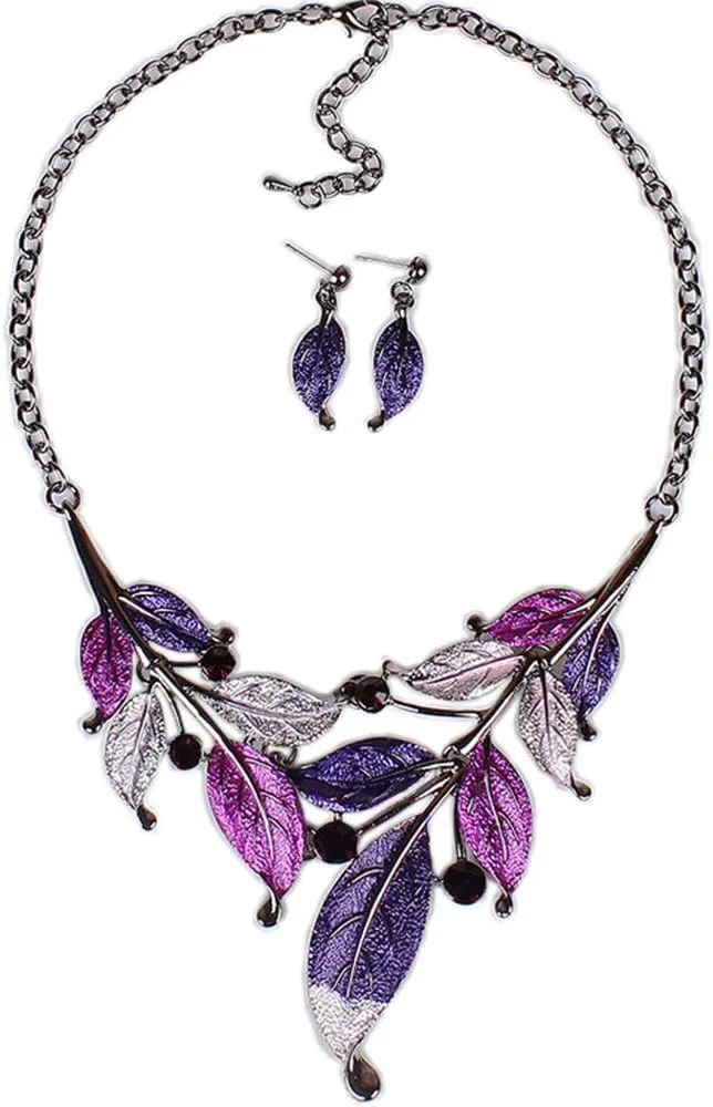 Chunky Bib Collar Necklace Vintage Leaf Bohemian Boho Statement Necklace Earring Women Fashion Jewerly Set