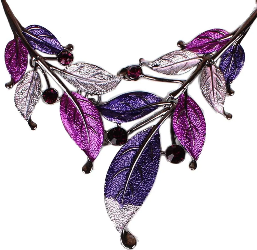 Chunky Bib Collar Necklace Vintage Leaf Bohemian Boho Statement Necklace Earring Women Fashion Jewerly Set