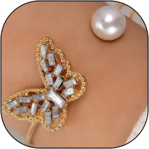 Chunky Gold Butterfly Cuff Bracelet Crystal Silver Pearl Flower Bangle Sparkly Open Adjustable Bracelets Jewelry Gift for Women