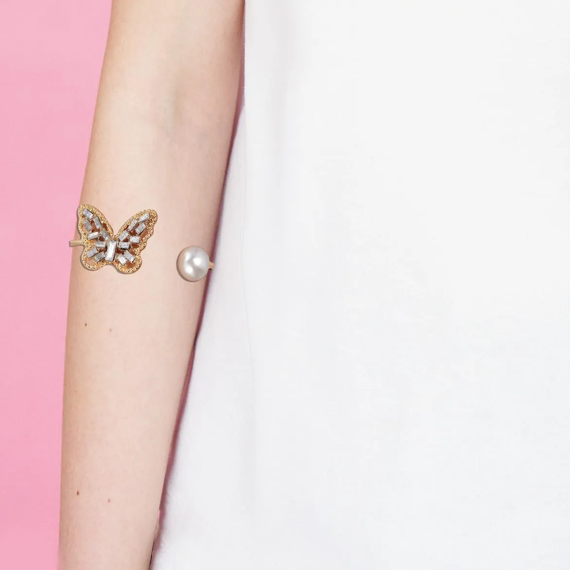 Chunky Gold Butterfly Cuff Bracelet Crystal Silver Pearl Flower Bangle Sparkly Open Adjustable Bracelets Jewelry Gift for Women