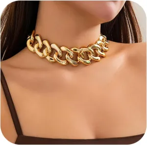 Chunky Link Cuban Chains Necklace Women's Punk Hip-hop Thick Gold Chain Choker Necklace Fashion Costume Jewelry for Women (gold)