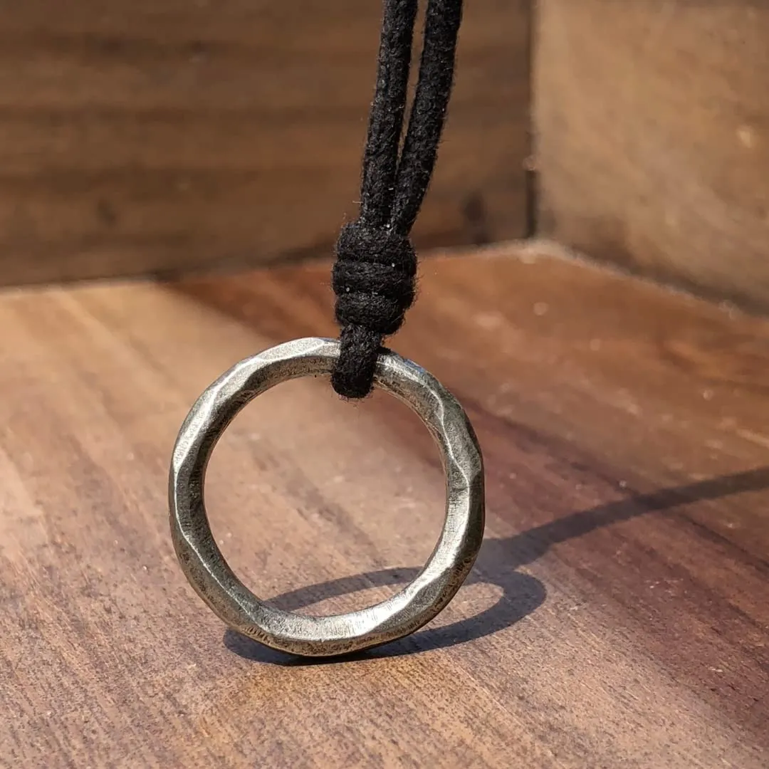 Circle Mens Necklace - Ring Karma Pendant, Boho Eternity Link, Hammered Accessories, Best Friend Gift, Women Gift To Husband, Girls and Boys Choker, Rings Collection, Cute Present (Silver)