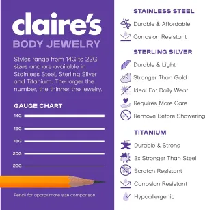 Claire's Gold-Plated Nose Ring with Dainty Gem Accents, Hypoallergenic Stainless Steel for Sensitive Skin