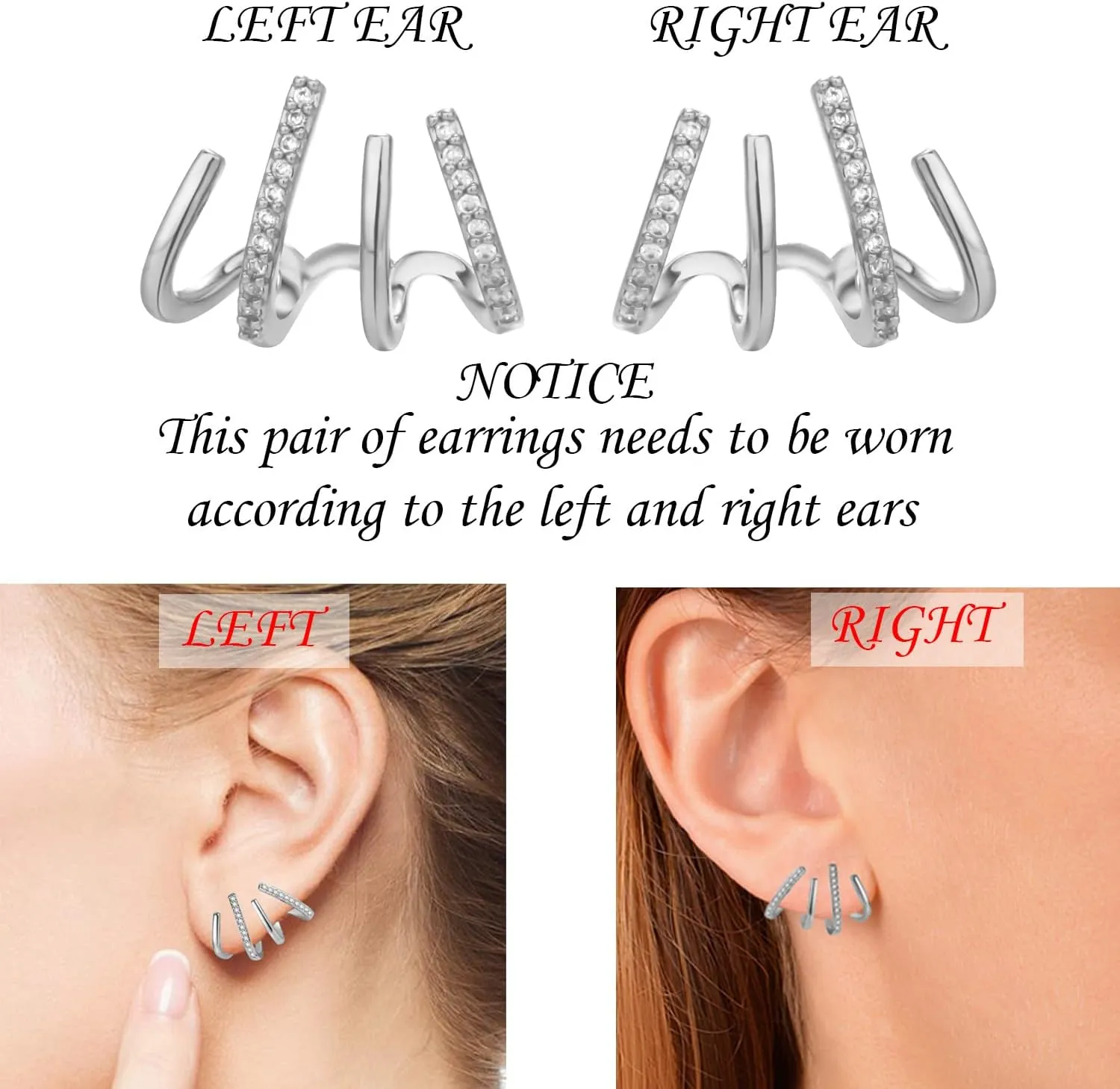 Claw Earring Cuff for Women,Zircon Needle Earrings Tiny Ear Cuffs Stud Earrings Minimalist Ear Wrap Piercing Earrings