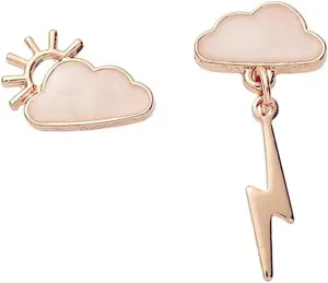 Cloud Lightning Bolt Small Stud Earrings Gold Plated Asymmetric Temperament Cute Enamel White Clouds Sunrise Weather Thunder Earrings for Women Birthday Party Holiday Fashion Jewelry Gifts