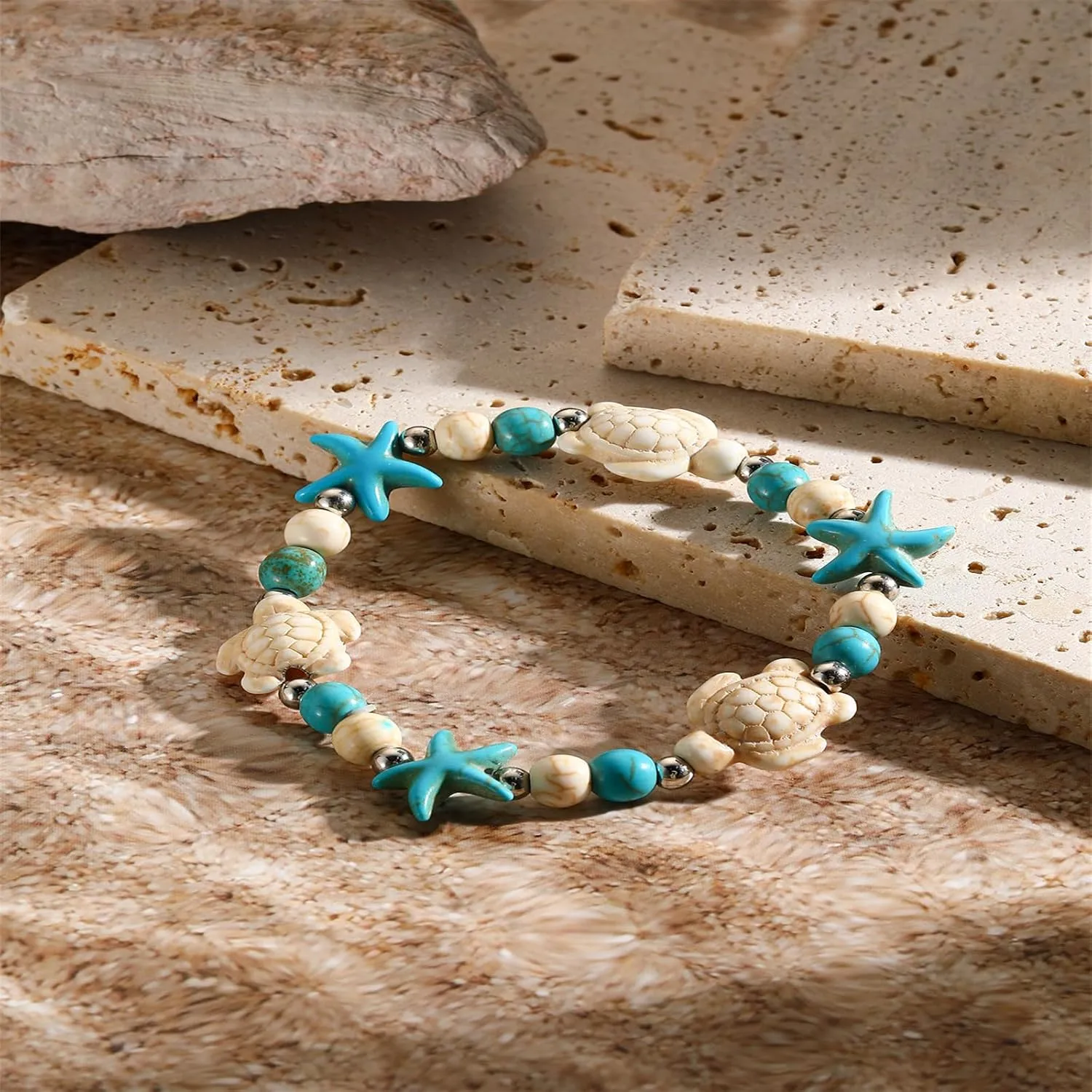 Coadipress Turtle Starfish Bracelet Anklet for Women - Boho Blue Turtle Anklet String Bracelet - Summer Beach Collection Jewelry