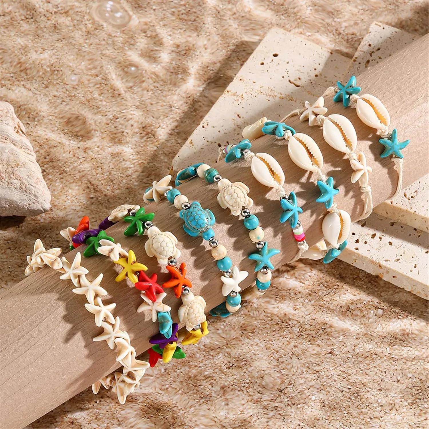 Coadipress Turtle Starfish Bracelet Anklet for Women - Boho Blue Turtle Anklet String Bracelet - Summer Beach Collection Jewelry