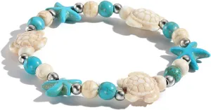 Coadipress Turtle Starfish Bracelet Anklet for Women - Boho Blue Turtle Anklet String Bracelet - Summer Beach Collection Jewelry