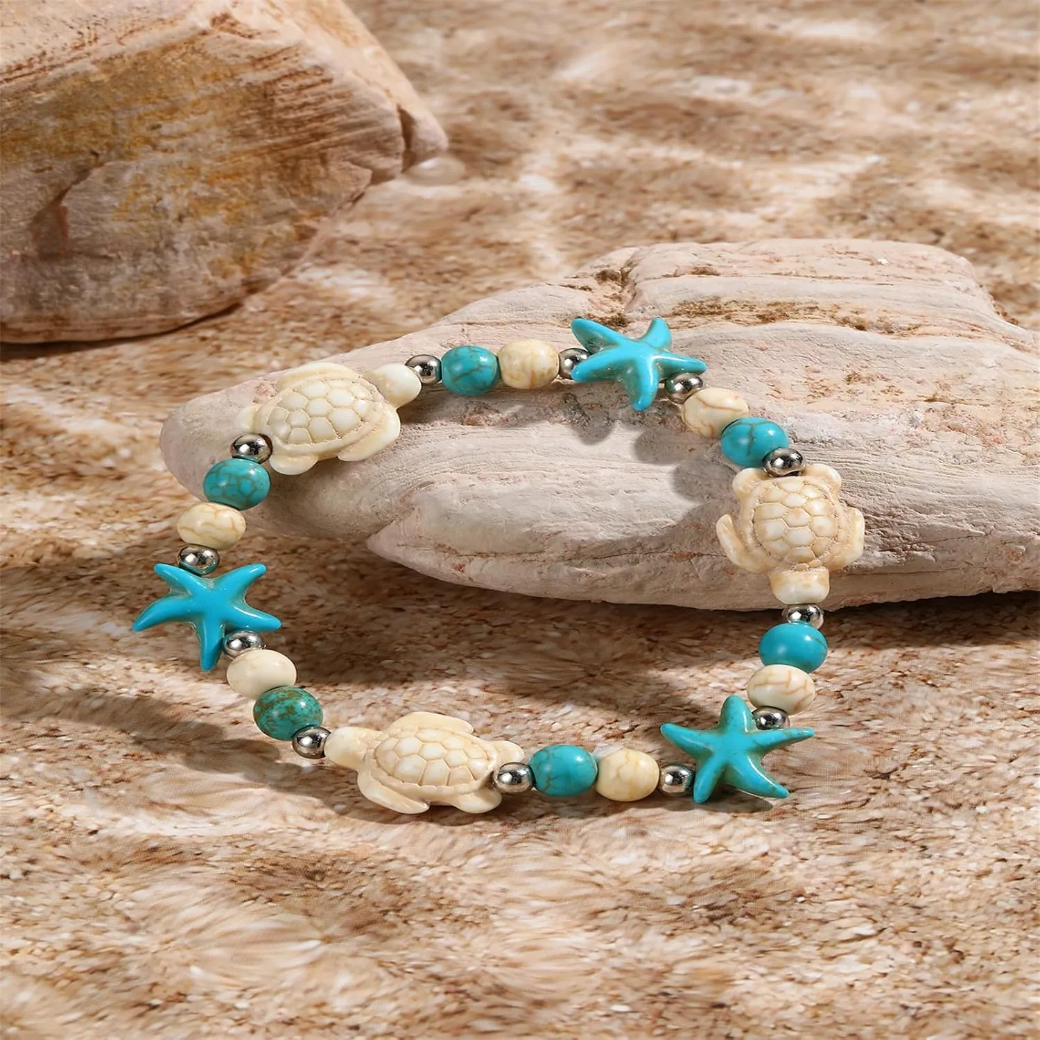 Coadipress Turtle Starfish Bracelet Anklet for Women - Boho Blue Turtle Anklet String Bracelet - Summer Beach Collection Jewelry