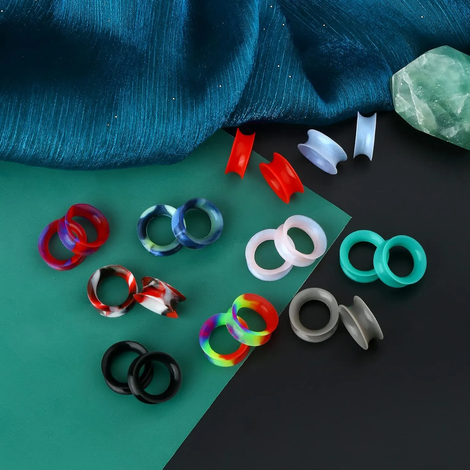Cocharm 20 PCS Thin Silicone Ear Gauges - Flexible Double Flared Tunnel Ear Plugs