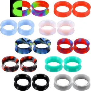 Cocharm 20 PCS Thin Silicone Ear Gauges - Flexible Double Flared Tunnel Ear Plugs