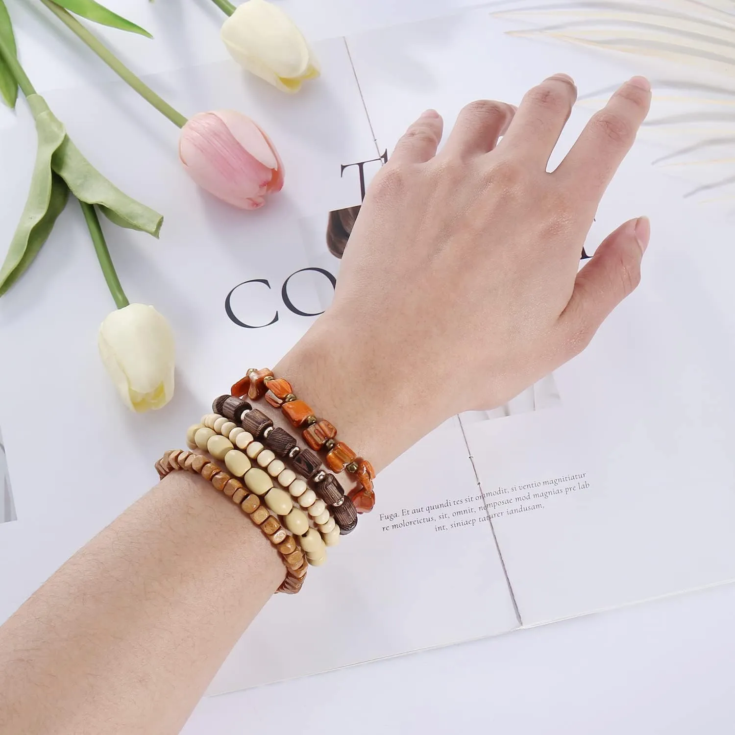 Coiris Multi Layers Seed Beads Wide Bangle Strand Bracelet for Women (BR1167)