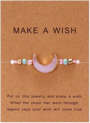 COLORFUL BLING 4Pcs/Pack Handmade Druzy Wrap Friendship Braided Bracelet Adjustable Wrist Cord Beaded Bracelet for Women Wish Card Jewelry