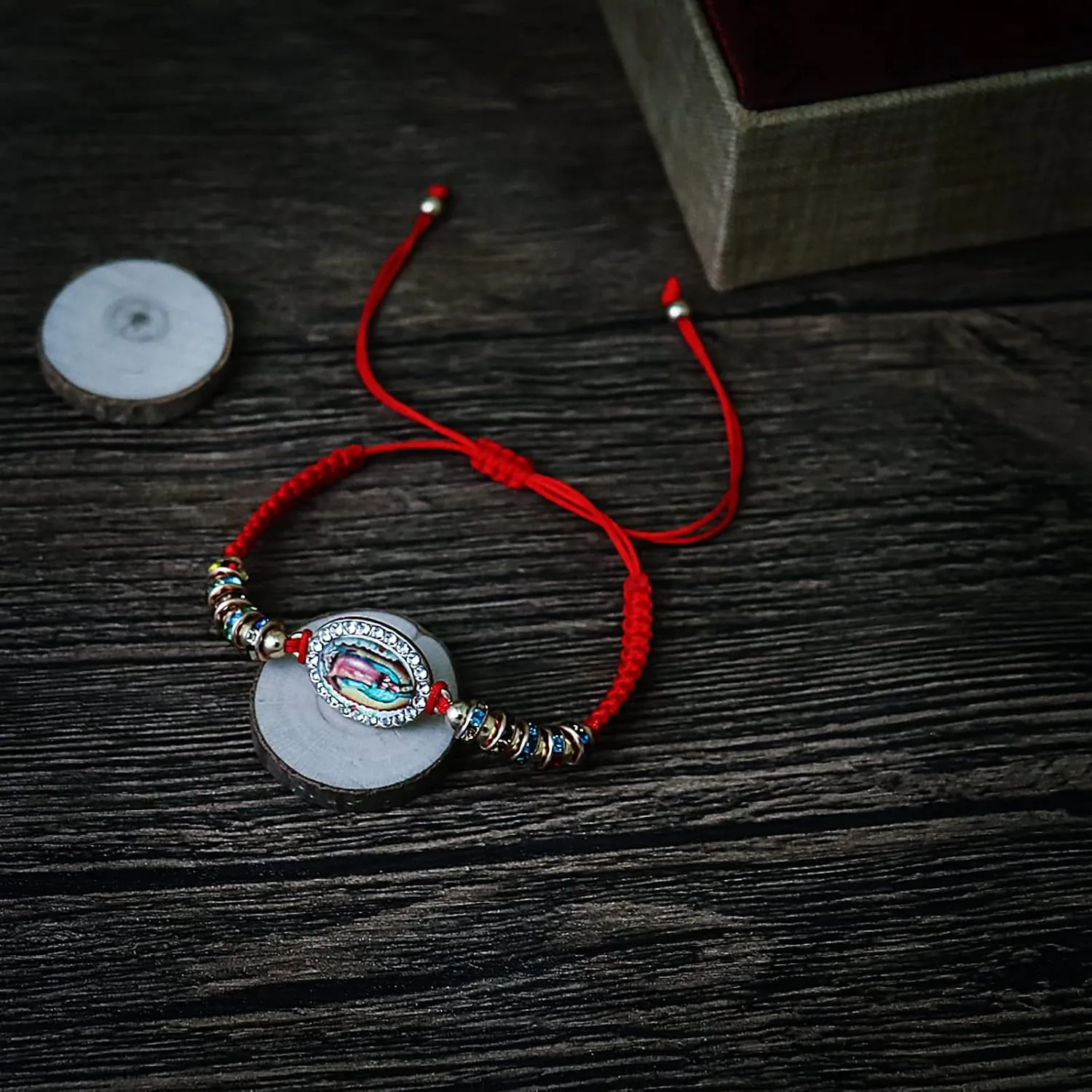 COLORFUL BLING Handmade Rosary Catholic Saints Jude, Jesus & Virgin Mary Holy Mary Red String Crystal Adjustable Bracelets Protection Good Luck Religious Prayer Jewelry
