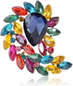 COLORFUL BLING Rhinestone Leaf Brooch Pin - Red, Blue Vintage Jewelry Accessory Gifts Decoration