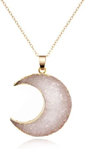 COLORFUL BLING Simple Resin Moon Necklace Imitated Druzy Crescent Charm Pendant Crystal Chain Necklace for Women