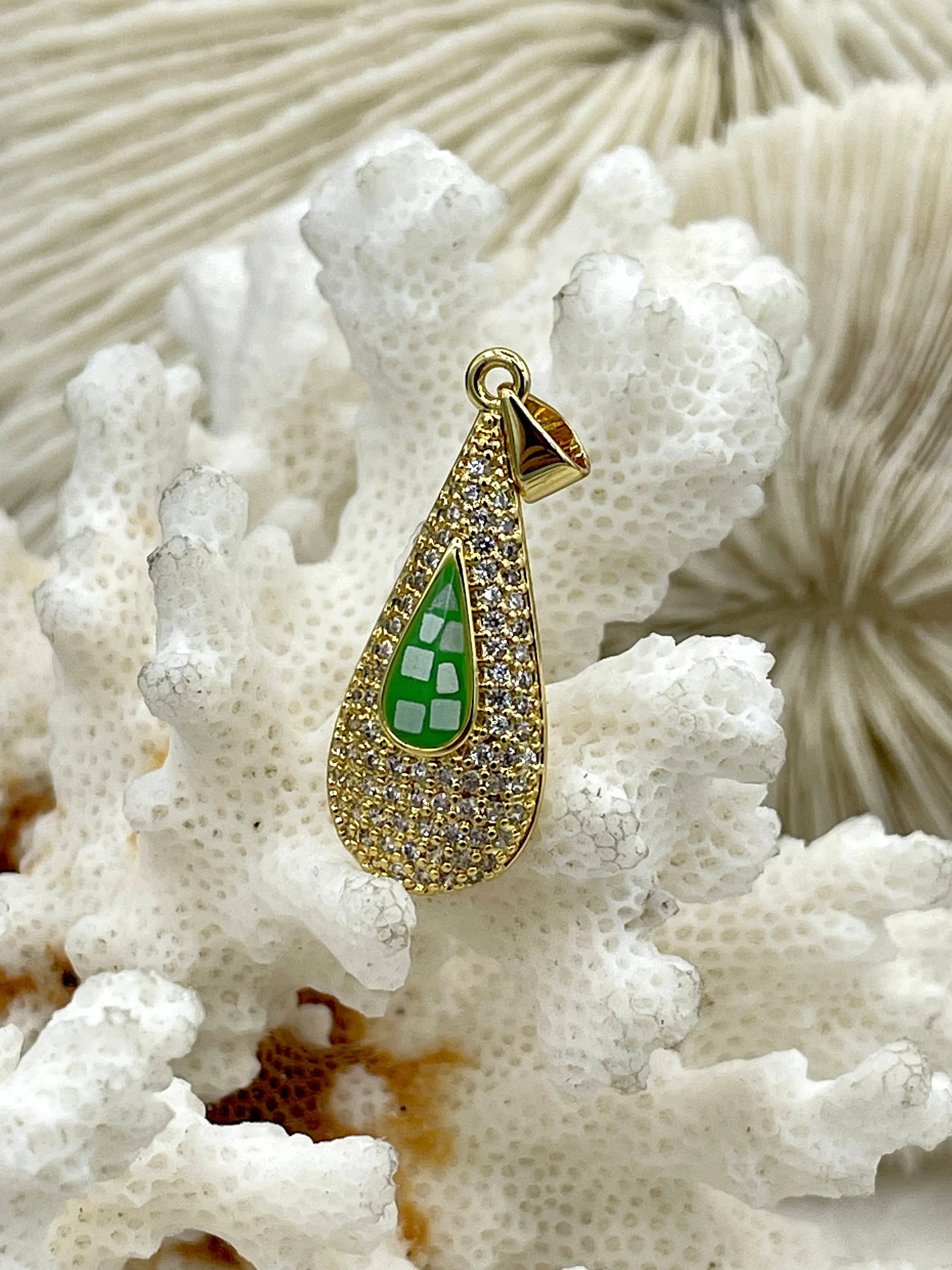 Colorful Enamel and Gold Teardrop Pendants with CZ, Gold Teardrop Charm, 4 Colors, Enamel and Gold Plated Brass Pendants, Fast Ship.
