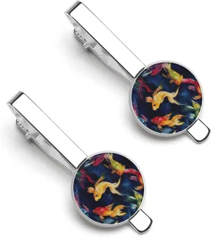 Colorful Japanese Fish 1 Pair Tie Clips Necktie Bar Pinch Clip for Wedding Business