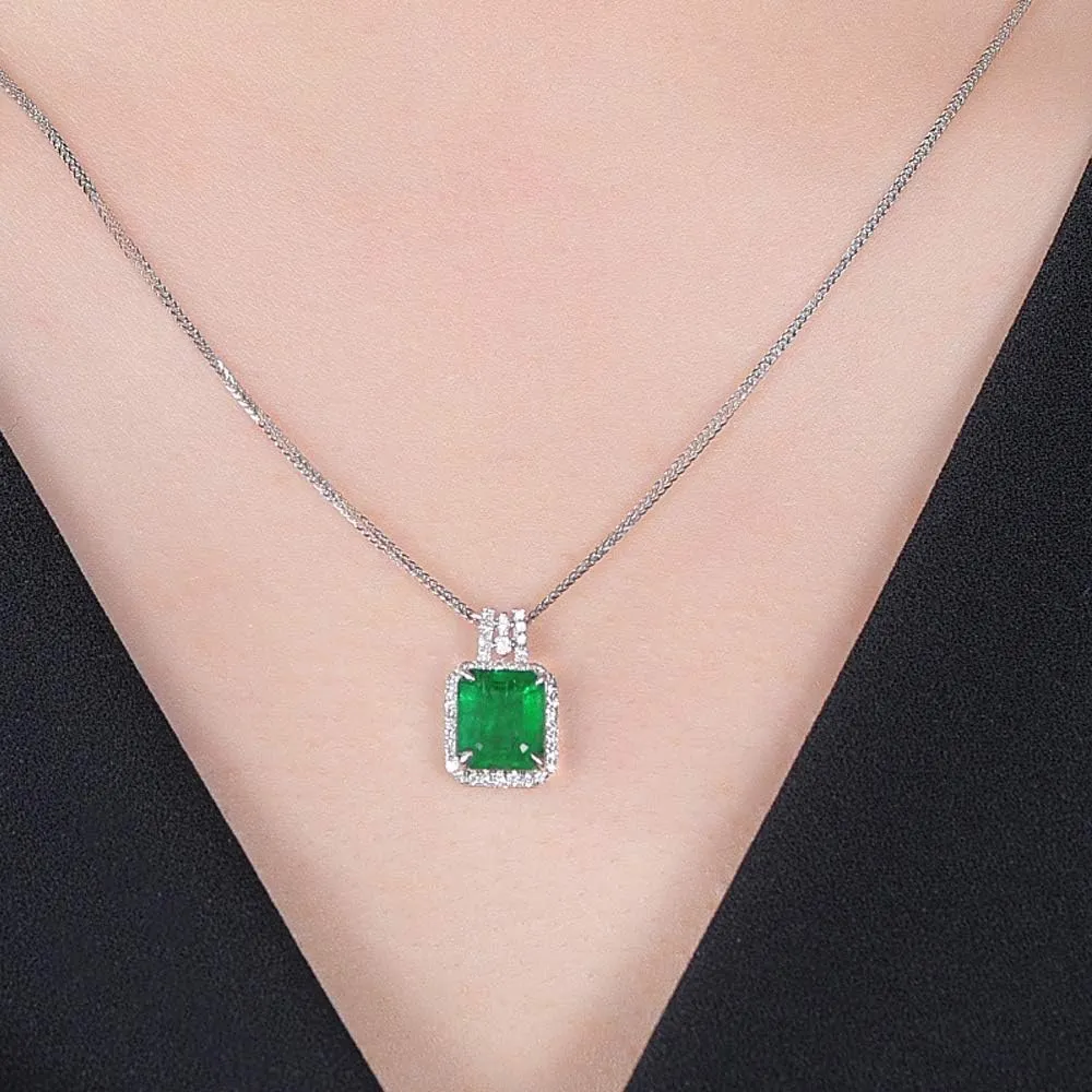Colorful Life Sterling Silver Necklace with Princess Cut Pendant in Simulated Gemstones