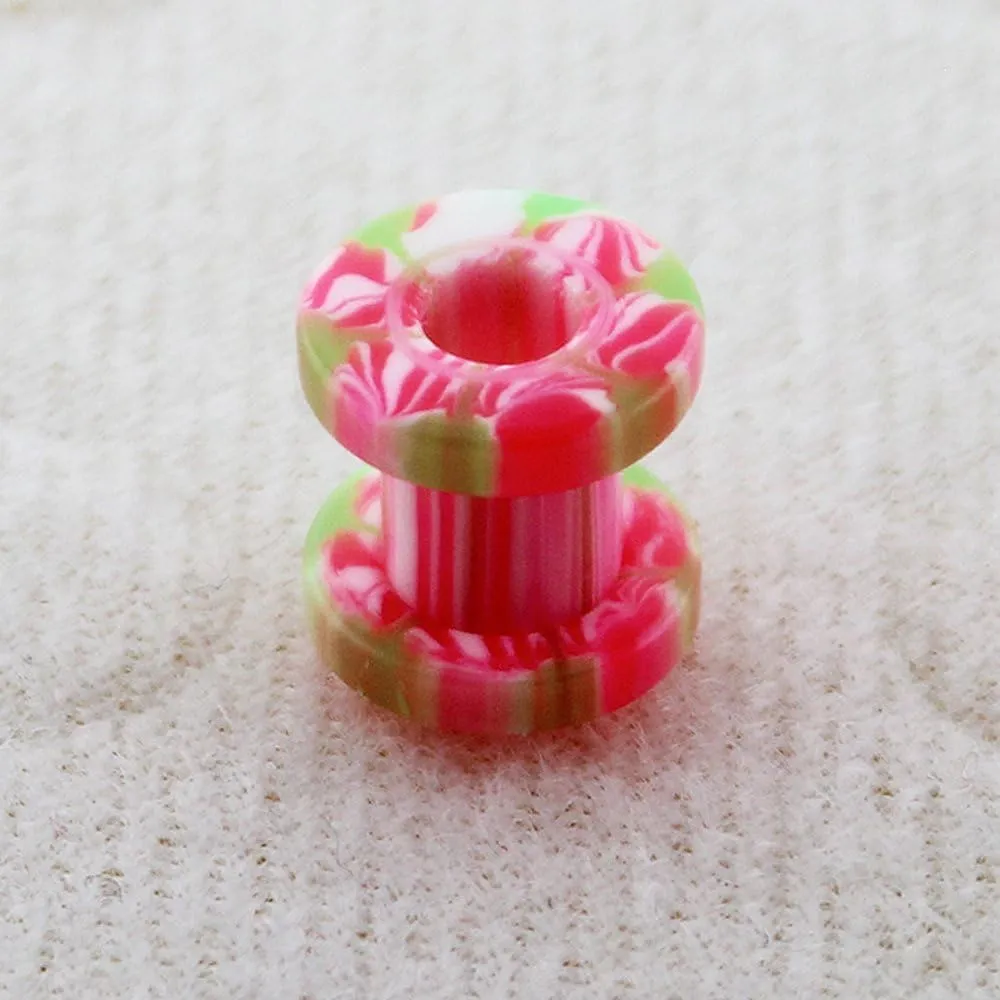 Colorful Pink Marble UV Ear Flesh Tunnel - Sold by Piece