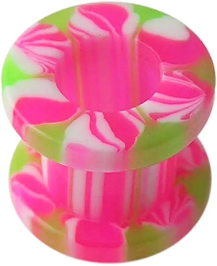 Colorful Pink Marble UV Ear Flesh Tunnel - Sold by Piece