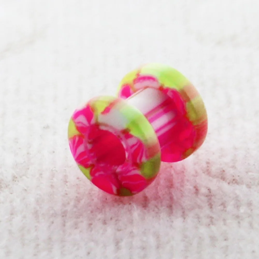 Colorful Pink Marble UV Ear Flesh Tunnel - Sold by Piece