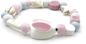 Colorful Rabbit Bracelet,Handmade Ceramic Bead Bracelet,Stretch Bracelet, Cute Bracelet