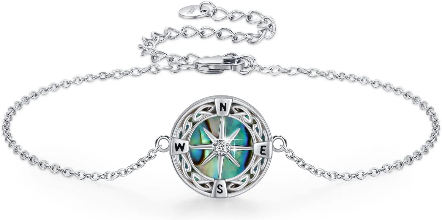 Compass Bracelet Sterling Silver Celtic Knot Compass Graduation Friendship Magen Star of David Inspirational Irish Knot Lucky Hexagram Bracelets Jewelry for Women