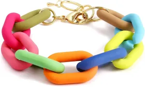 CONRAN KREMIX Colorful Hot Pink Bracelet Resin Chain Chunky Acrylic Bracelet For Women Neon Plastic Rainbow Jewelry
