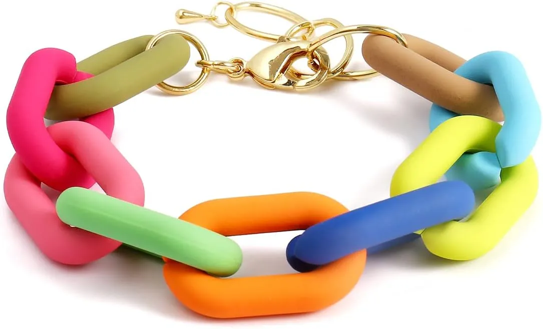 CONRAN KREMIX Colorful Hot Pink Bracelet Resin Chain Chunky Acrylic Bracelet For Women Neon Plastic Rainbow Jewelry