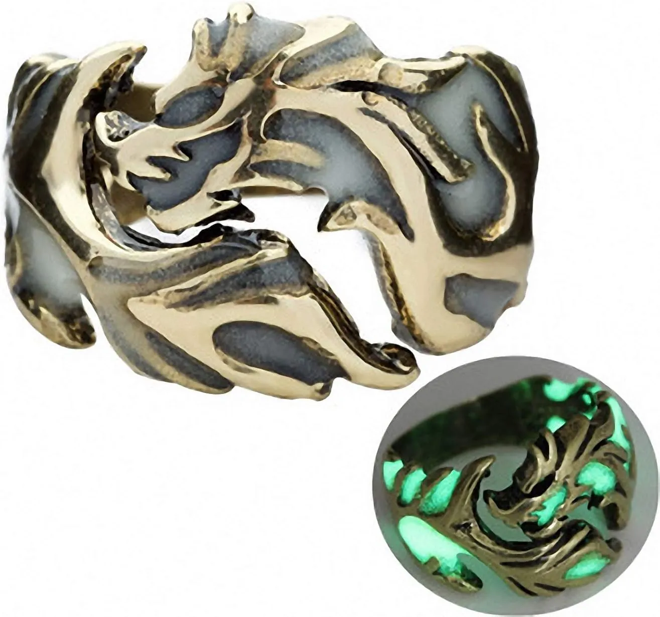 Cool Flying Dragon Luminous Ring, Gothic Punk Rings for Men and Women Allergy Free Glow in the Dark Creative Embossed Dragon Pattern Animal Ring Halloween Anniversary Party Jewelry Light-Emitting Gift