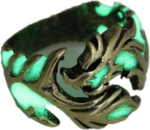 Cool Flying Dragon Luminous Ring, Gothic Punk Rings for Men and Women Allergy Free Glow in the Dark Creative Embossed Dragon Pattern Animal Ring Halloween Anniversary Party Jewelry Light-Emitting Gift
