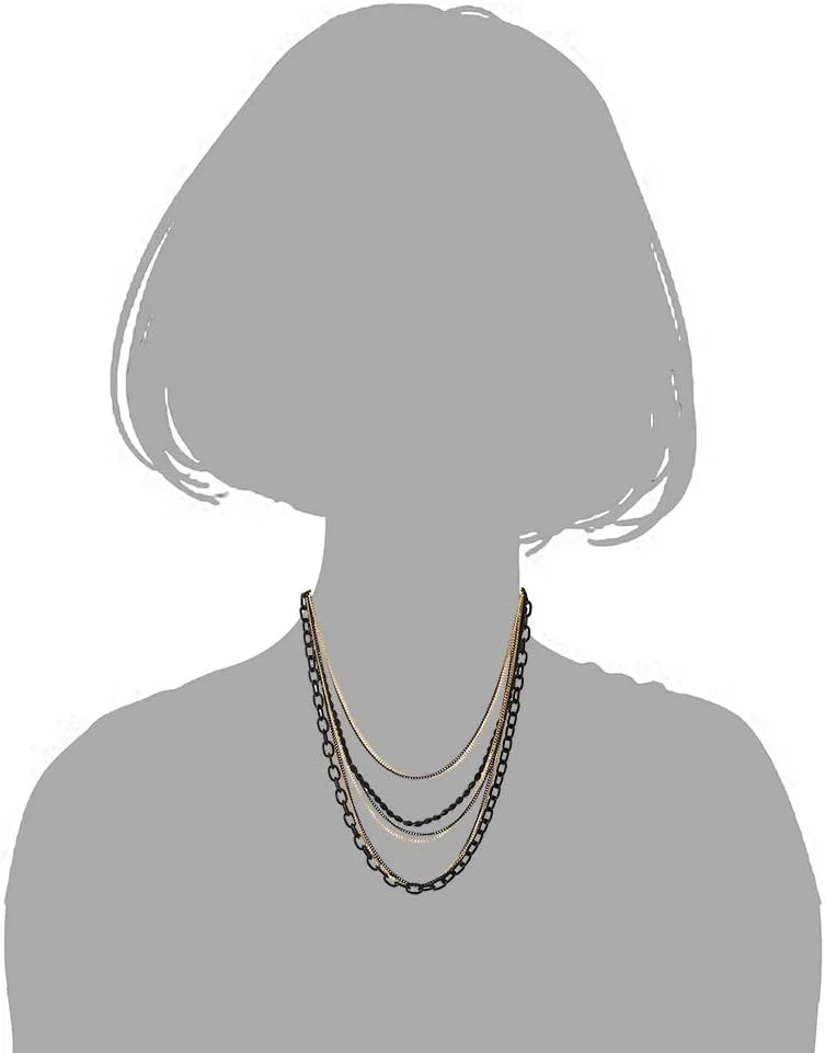 COOLSTEELANDBEYOND Choker Collar Statement Necklace Waterfall Multi-Strand Black Gold Chains with Gem Stone Bead String
