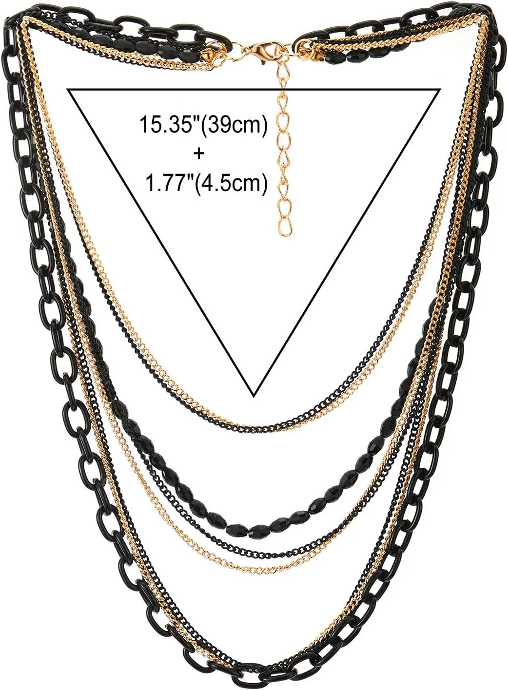 COOLSTEELANDBEYOND Choker Collar Statement Necklace Waterfall Multi-Strand Black Gold Chains with Gem Stone Bead String