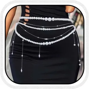 COSYDAYS Pearl Chain Belts Silver Body Waist Jewelry for Women