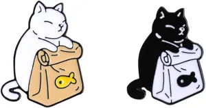 Couple Badge Brooch Pin Cartoon Cute Cat Kitty Lapel Pins Funny Small Cat Food Lapel Brooches Pin for Women Men Girls Birthday Jewelry Gift Hat Bag