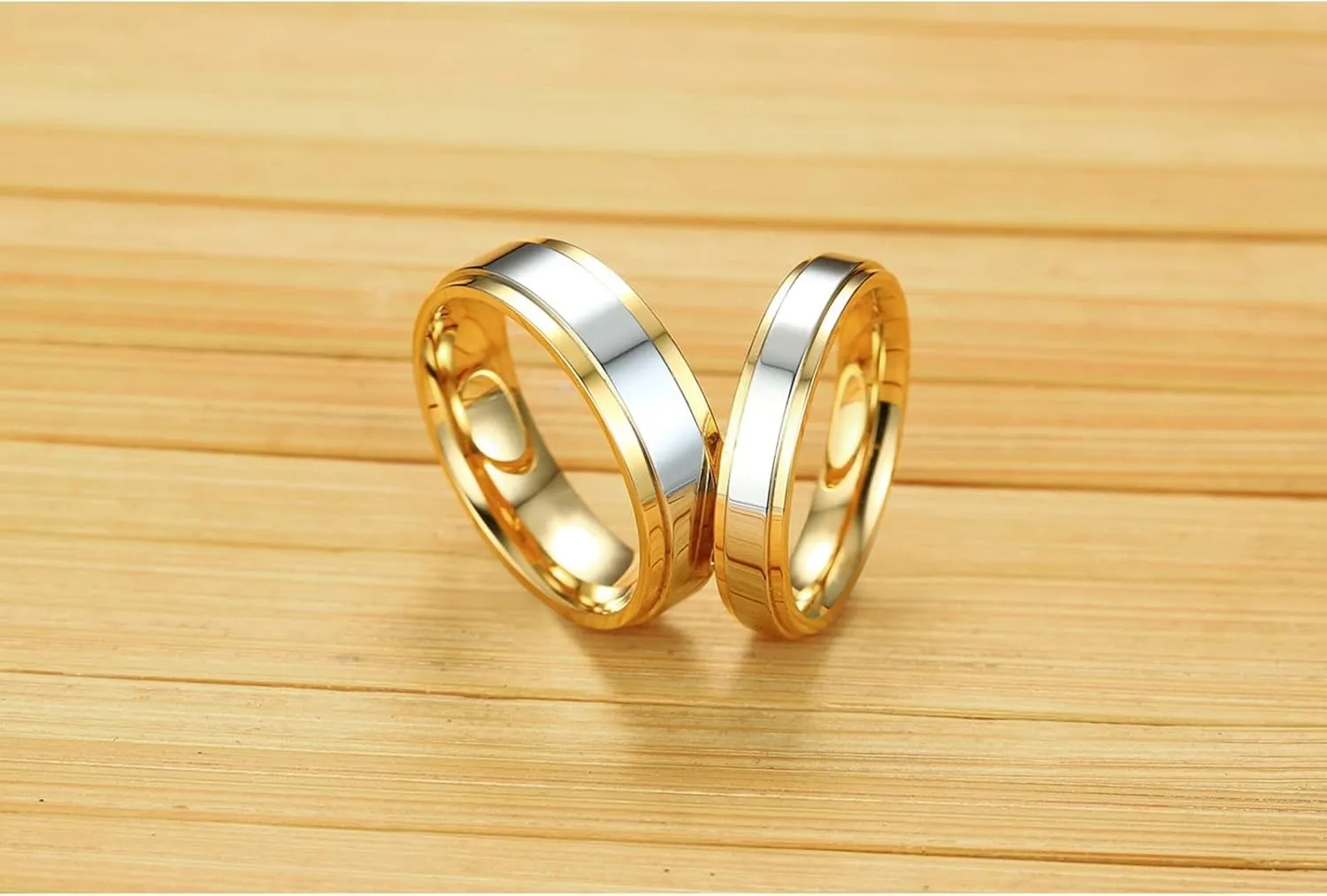 Couple Ring Jewelry, Stainless Steel Wedding Band Silver Gold Ring 4mm 6mm Valentines Day Gifts for Girlfriend