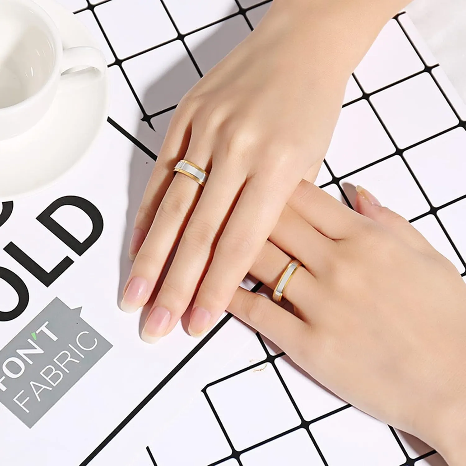 Couple Ring Jewelry, Stainless Steel Wedding Band Silver Gold Ring 4mm 6mm Valentines Day Gifts for Girlfriend