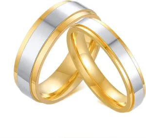 Couple Ring Jewelry, Stainless Steel Wedding Band Silver Gold Ring 4mm 6mm Valentines Day Gifts for Girlfriend
