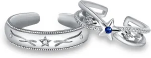 Couples Matching Rings Cosmic Starry Sky Sterling Silver Adjustable Promise Ring Him and Her