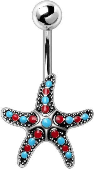 Covet Jewelry 316L Stainless Steel Colorful Starfish Navel Ring