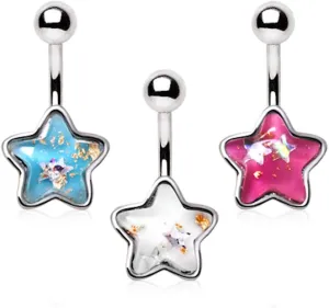 Covet Jewelry 316L Stainless Steel Rainbow Glitter Star Navel Ring