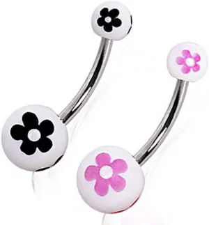 Covet Jewelry Daisy Flower Print UV Ball Navel Ring